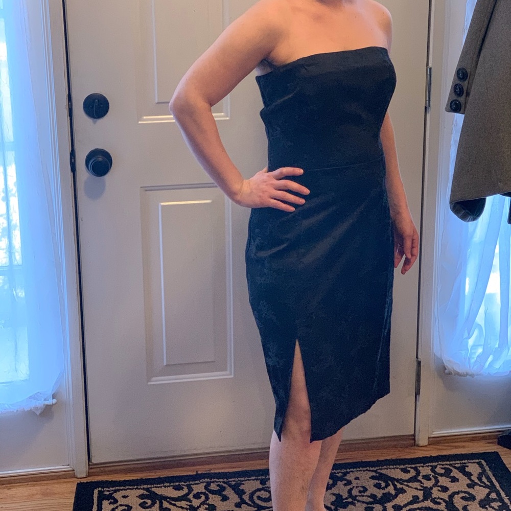 Black brocade strapless dress